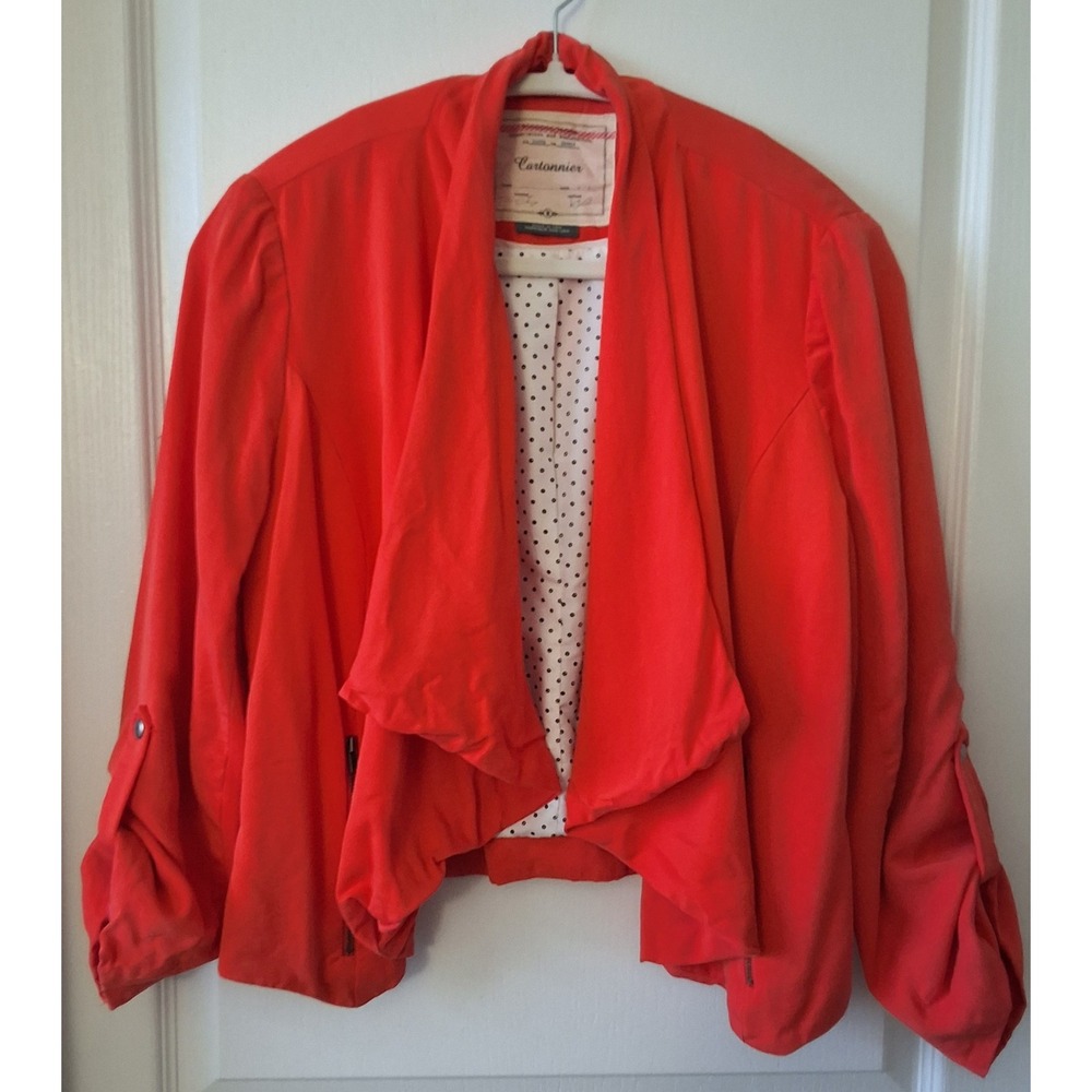 Anthropologie Cartonnier M Blazer Orange Waterfall Jacket 3/4 Sleeve Office Moto